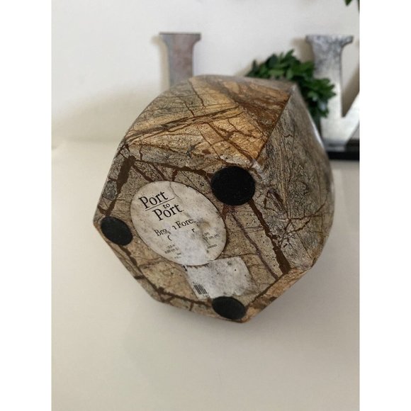 Hexagonal Stone Canister Lidded Container Trinket Box Port To Port Vintage Brown - Picture 4 of 16